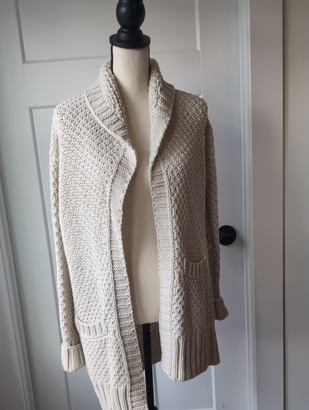 Open-Front Shawl Collar Knit Cardigan - Cream